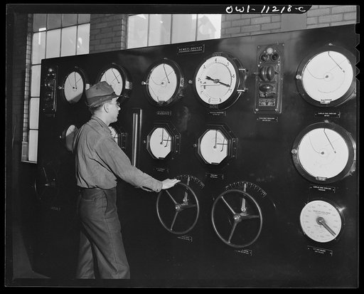 Hanna furnaces of the Great Lakes Steel Corporation. Detroit, Michigan. In a control room of coke furnaces