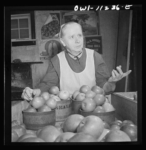 Lititz, Pennsylvania. Mennonite farmer's wife at the farmers' market