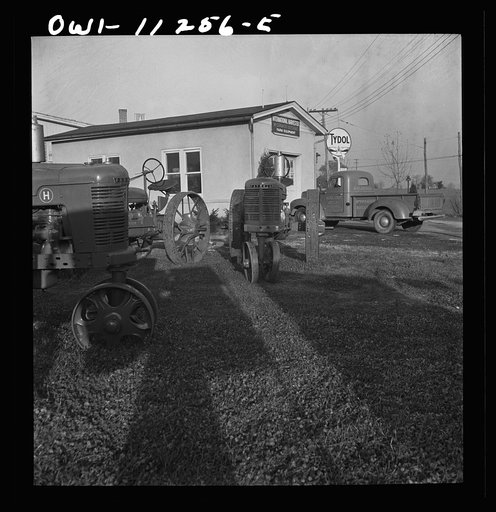 Lititz, Pennsylvania. "Frozen" brand new tractors displayed outside Diem's farm machinery store. No more farm machinery can be sold since November 1. They hope for some kind of rationing before spring