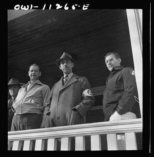 Lititz, Pennsylvania. Emergency policemen outside their headquarters during an air raid drill