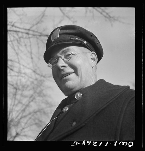Lititz, Pennsylvania. "Bosser" Kreider, day policeman, during an air raid drill