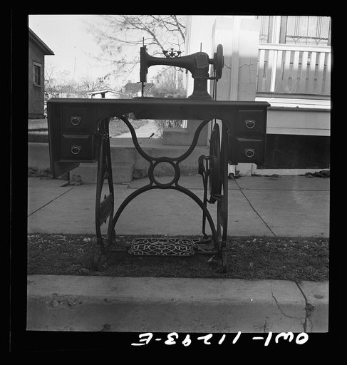 Lititz, Pennsylvania. In curb scrap collection drive, one housewife donated a sewing machine