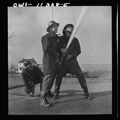 Lititz, Pennsylvania. Volunteer firemen practicing during an air raid drill