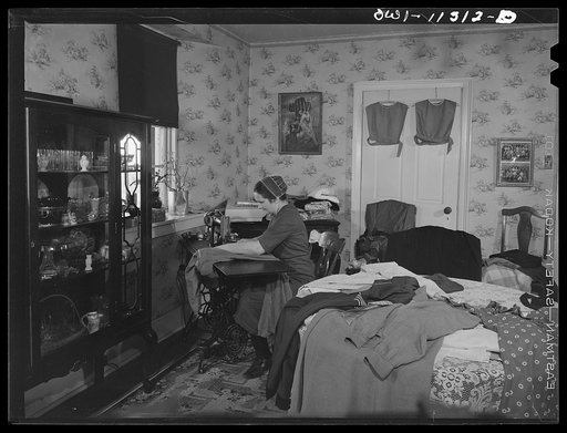 Lititz (vicinity), Pennsylvania. Mennonite farmer's wife dressmaking