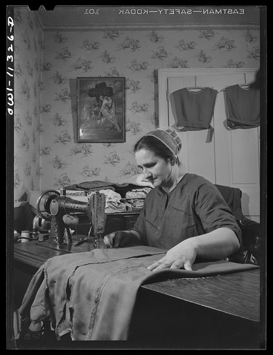 Untitled photo, possibly related to: Lititz (vicinity), Pennsylvania. Mennonite farmer's wife