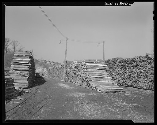 Pittsburgh, Pennsylvania (vicinity). Montour no. 4 mine of the Pittsburgh Coal Company. Stockpile of timbers for the mine
