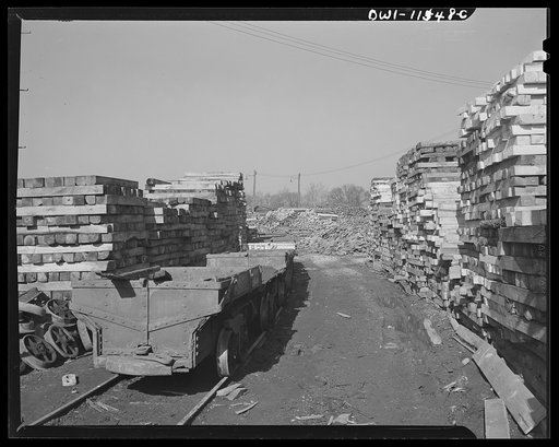 Pittsburgh, Pennsylvania (vicinity). Montour no. 4 mine of the Pittsburgh Coal Company. Stockpile of timbers for the mine