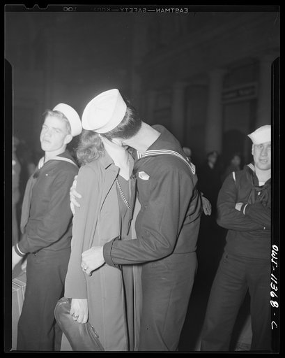 Washington, D.C. A sailor kissing his girl goodbye at Union Station