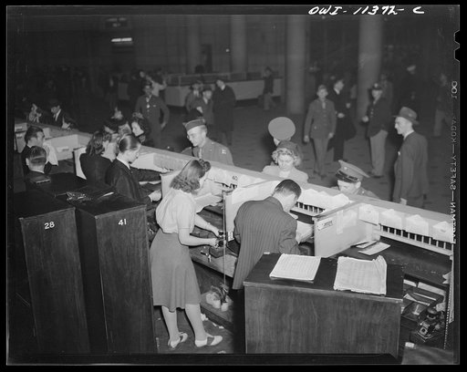 Untitled photo, possibly related to: Washington, D.C. Soldiers, sailors, and civilians at the ticket window at Union Station