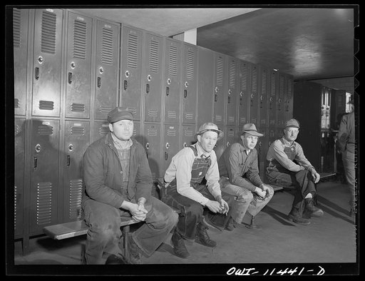 Borger, Texas. Refinery workers' locker room at the Phillips refinery