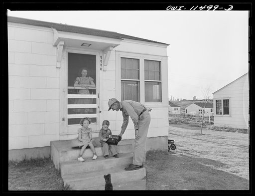 Untitled photo, possibly related to: Phillips refinery. Borger, Texas. Worker returning from work