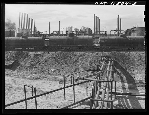 Phillips refinery. Borger, Texas. Pipelines leading from the storage tanks to the loading rack