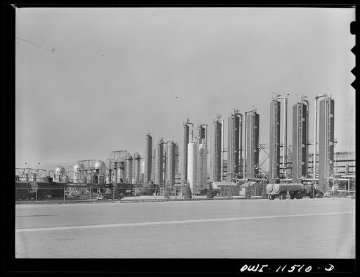 Untitled photo, possibly related to: Phillips gasoline plant. Borger, Texas. Fractionators
