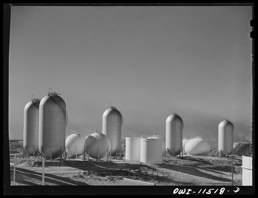 Phillips gasoline plant. Borger, Texas. Storage tanks