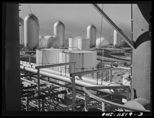 Phillips gasoline plant. Borger, Texas. Storage tanks