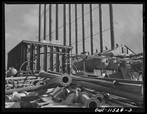 Phillips refinery. Borger, Texas. Salvaged pipe sections