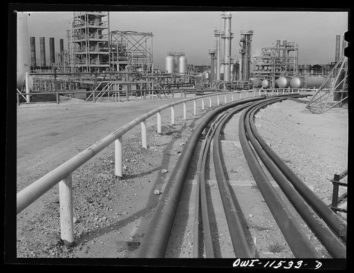 Borger, Texas. Pipelines leading from the gasoline plant to the refinery