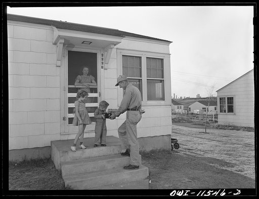 Phillips refinery. Borger, Texas. Worker returning from work