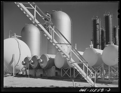 Phillips gasoline plant. Borger, Texas. Storage tanks