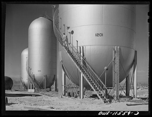 Phillips gasoline plant. Borger, Texas. Storage tanks