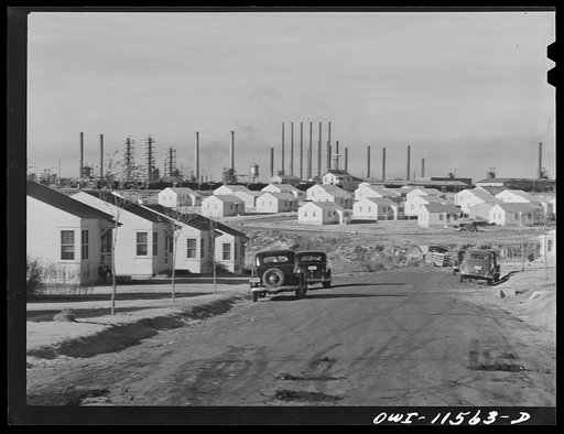 Untitled photo, possibly related to: Phillips refinery. Borger, Texas. Workers' houses and refinery