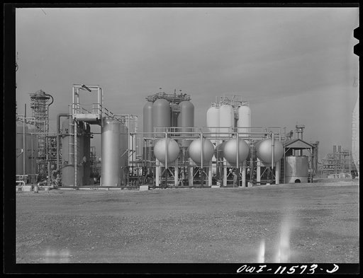 Untitled photo, possibly related to: Phillips refinery. Borger, Texas. Tanks and stills