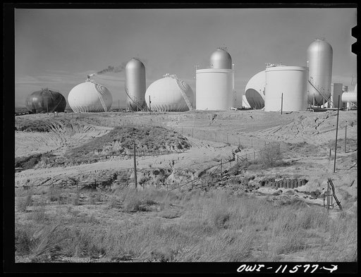 Phillips gasoline plant. Borger, Texas. Storage tanks