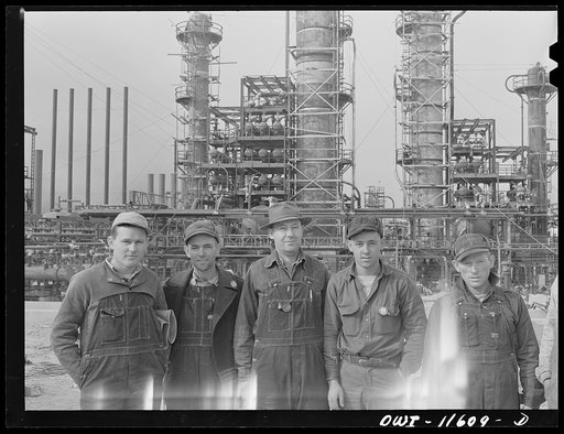 Untitled photo, possibly related to: Borger, Texas. Workers at Phillips refinery