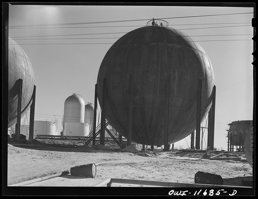 Phillips gasoline plant. Borger, Texas. Storage tanks