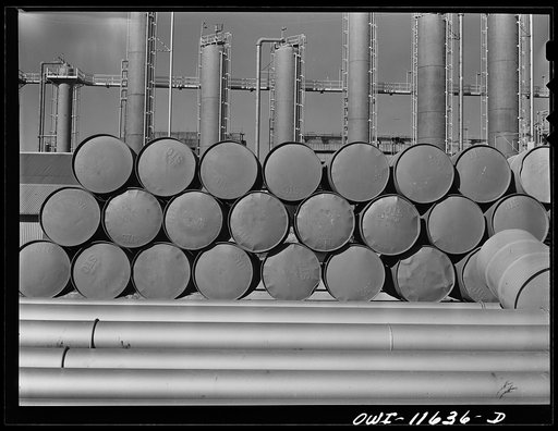 Phillips refinery. Borger, Texas. Barrels of oil