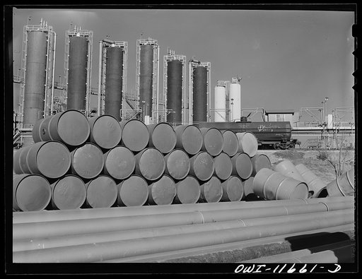Phillips refinery. Borger, Texas. Barrels of oil