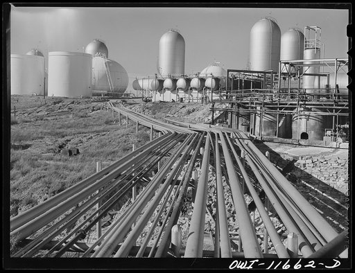 Borger, Texas. Pipeline system leading from refinery to gasoline plant