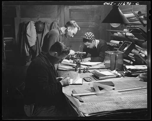 Pittsburgh, Pennsylvania (vicinity). Montour no. 4 mine of the Pittsburgh Coal Company. Mine engineers checking surveys after a day's work