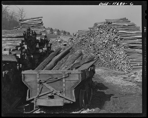 Pittsburgh, Pennsylvania (vicinity). Montour no. 4 mine of the Pittsburgh Coal Company. Mine timbers with company village in background