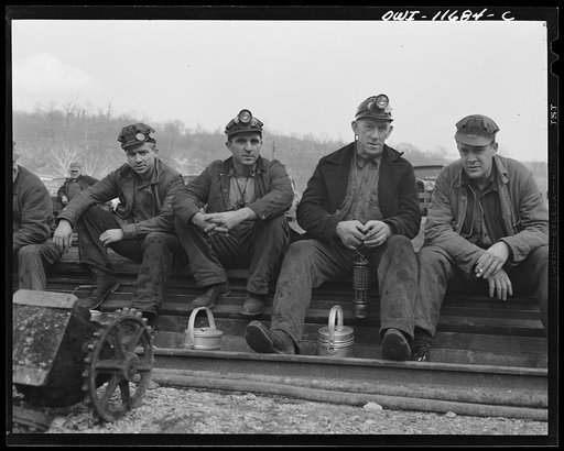 Untitled photo, possibly related to: Pittsburgh, Pennsylvania (vicinity). Montour no. 4 mine of the Pittsburgh Coal Company. Miners meeting at the change of shifts