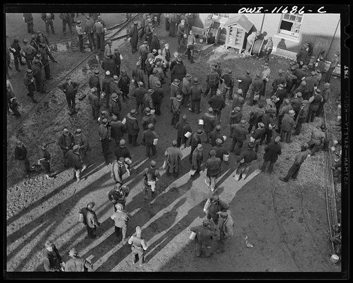 Pittsburgh, Pennsylvania (vicinity). Montour no. 4 mine of the Pittsburgh Coal Company. Miners meeting at change of shift