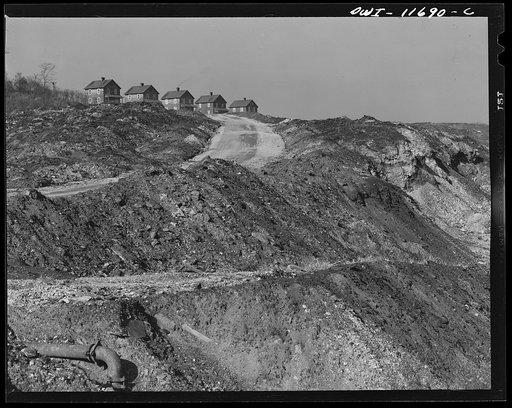 Pittsburgh, Pennsylvania (vicinity). Montour no. 4 mine of the Pittsburgh Coal Company. Slag pile beneath company village