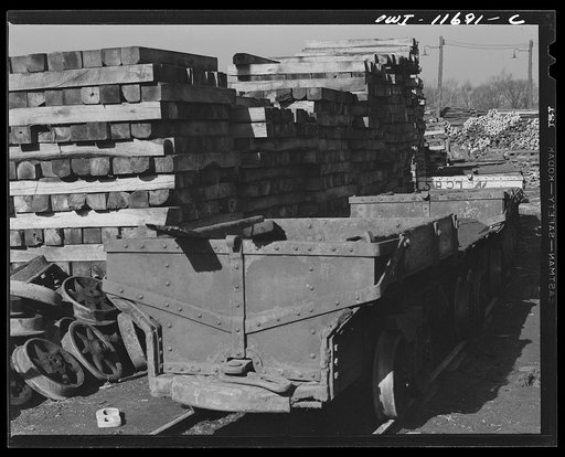 Untitled photo, possibly related to: Pittsburgh, Pennsylvania (vicinity). Montour no. 4 mine of the Pittsburgh Coal Company. Mine timbers with company village in background