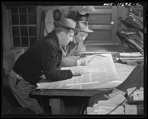 Pittsburgh, Pennsylvania (vicinity). Montour no. 4 mine of the Pittsburgh Coal Company. Mine engineers checking on their surveys after a day's work
