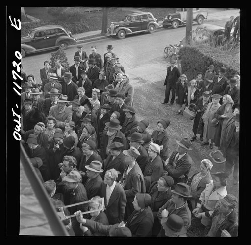 Untitled photo, possibly related to: Lititz, Pennsylvania. Bidders at a public sale