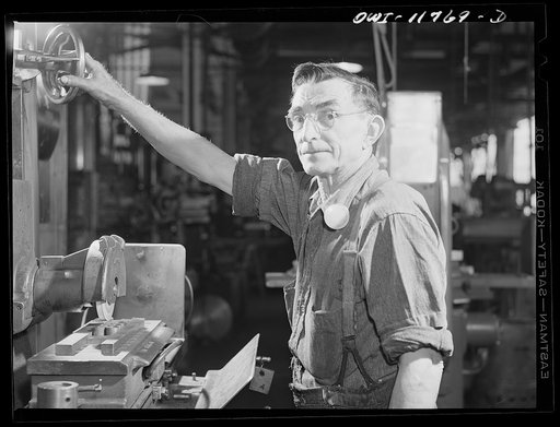 Lititz, Pennsylvania. Harvey Duke, an able machinist who hadn't worked for several years until he came to the Animal Trap Company last year, is almost seventy, and an example of the hiring of older men since the war began. He helped a great deal in converting the factory and built many of the end-gr