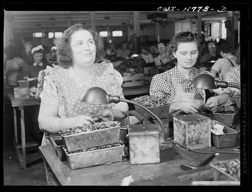 Untitled photo, possibly related to: Lititz, Pennsylvania. Elizabeth Almoney who works as a gauge tester at the Animal Trap Company