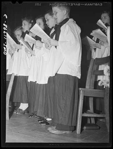 Untitled photo, possibly related to: Lititz, Pennsylvania. Junior choir performance in the Moravian Sunday school