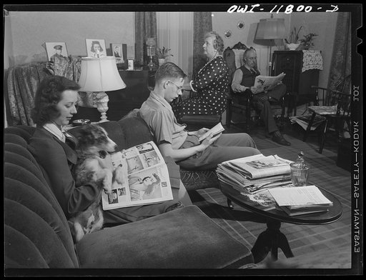 Untitled photo, possibly related to: Lititz, Pennsylvania. Mrs. Julian Bachman, twenty-three, has been married a year. Her husband is in Officers' Candidate School of the U.S. Army Air Corps in Kentucky, so she is living at home and works at the Animal Trap Company from 7 to 4. She spends her evenin