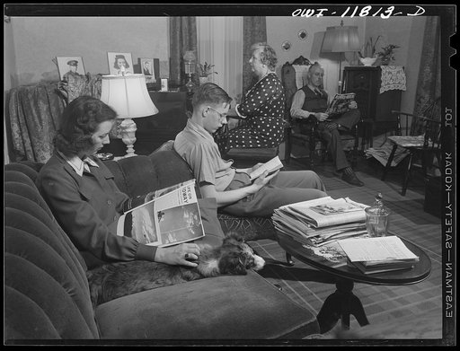Lititz, Pennsylvania. Mrs. Julian Bachman at home with her family. Her brother is sixteen and in high school