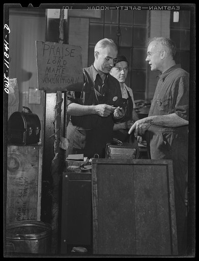 Lititz, Pennsylvania. Claude Buchter (left), foreman in the machine screw department of the Animal Trap Company, also runs a small farm with his two sons in his spare time