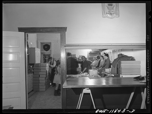 Lititz, Pennsylvania. The Lititz Service Association is made up of volunteers who pack a box of food and small luxuries once a month for every single boy from this town who is in the service, also for two girls, a WAAC (Women's Army Auxilary Corps) and a nurse. They raise voluntary donations. They a