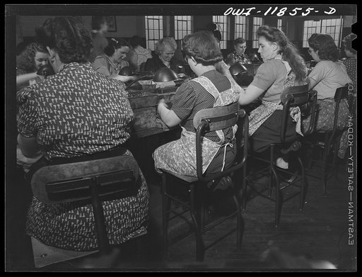 Lititz, Pennsylvania. Animal Trap Company of America, now making bullets. It always did hire about 30% women, but now has 100 more than before. These women are inspecting with gauges