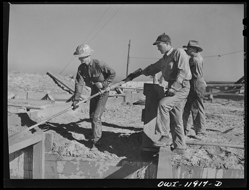 Untitled photo, possibly related to: Andrews County, Texas. Derrick builders at lunch