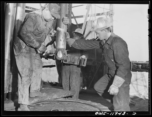 Andrews County, Texas. Bit at end of drill pipe. In going through hard structures these bits sometimes wear out in three or four hours